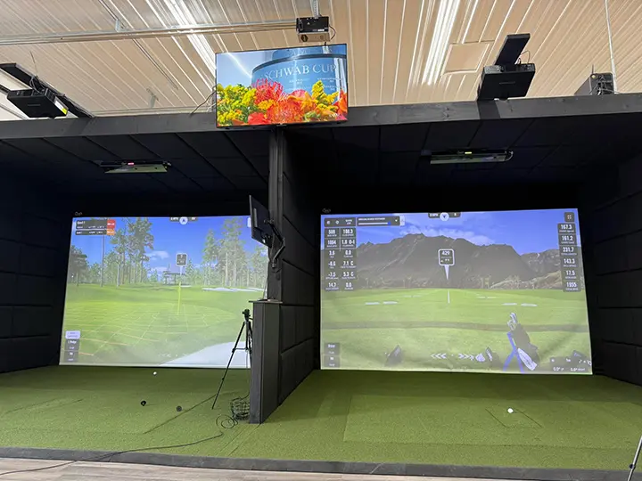 Two simulator bays with Uneekor EYE XO2 launch monitors